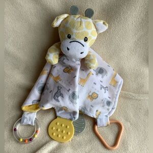 Modern Baby Plush Giraffe Baby Lovey w Teething Toys and Rattle Security Blanket